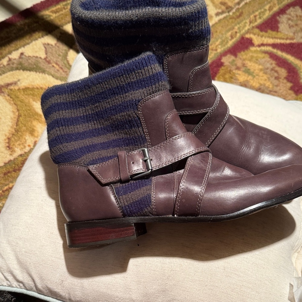 Splendid Brown Ankle Boots with Striped Knit Cuff